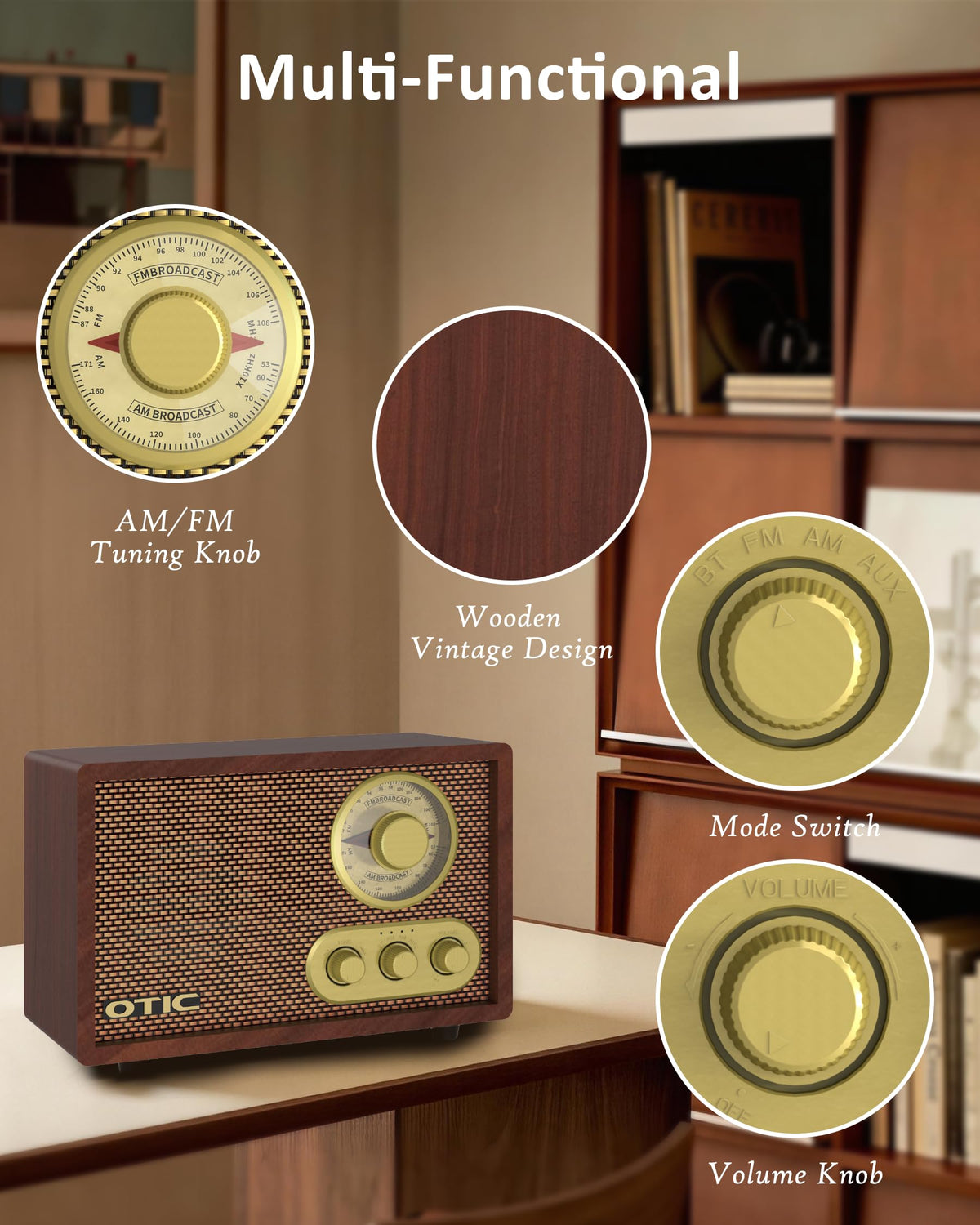 Vintage Wood AM/FM Bluetooth Radio with Speakers P67170
