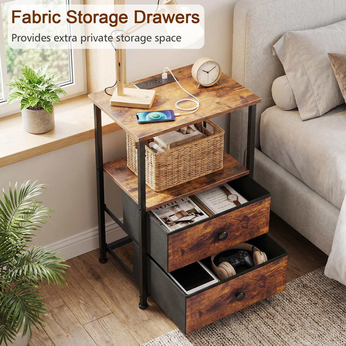 Nightstands Set of 2 with Charging Station A1371