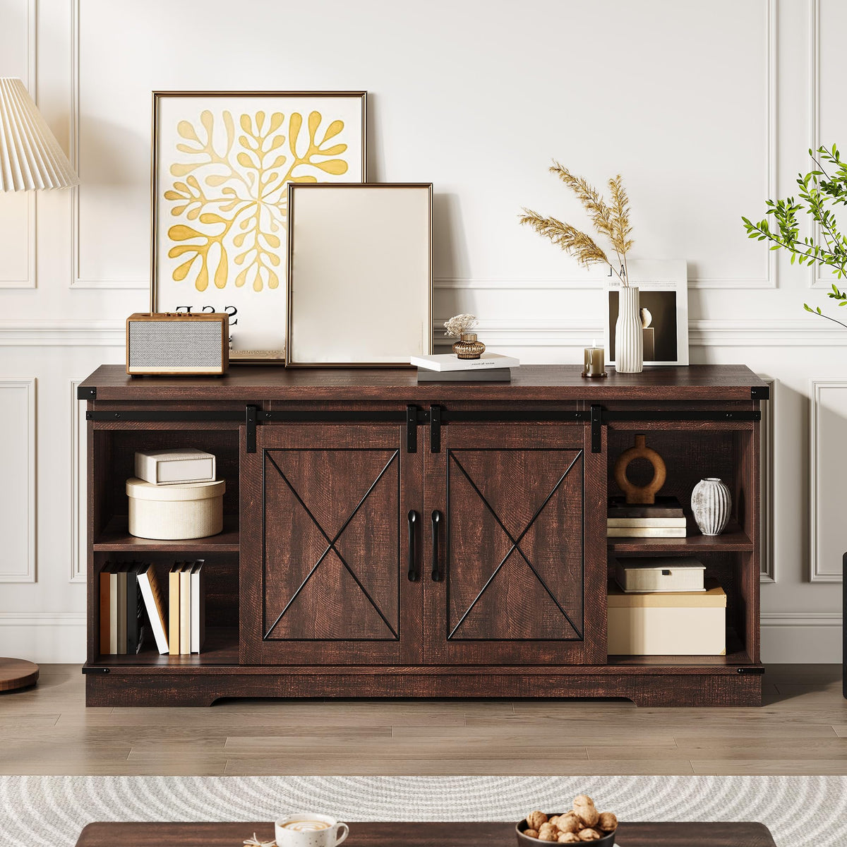 Farmhouse TV Stand with Sliding Barn Doors A602059