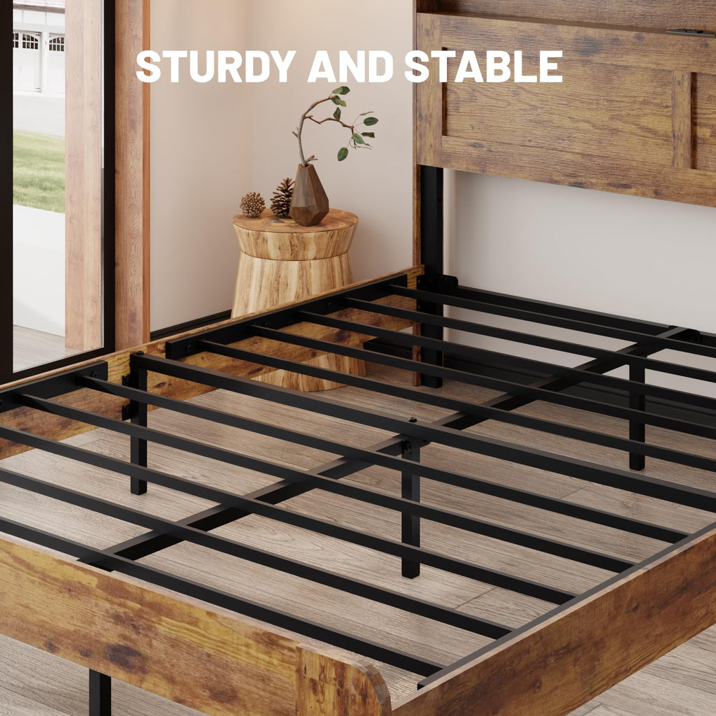 King Size Wooden Bed Frame with Storage Headboard G639