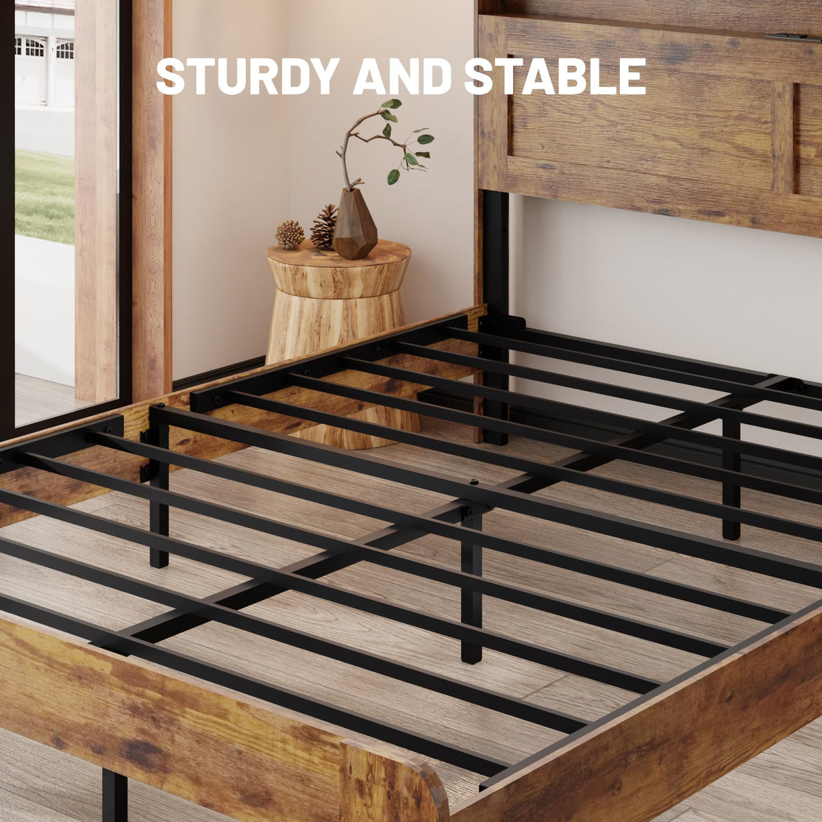King Size Wooden Bed Frame with Storage Headboard G639