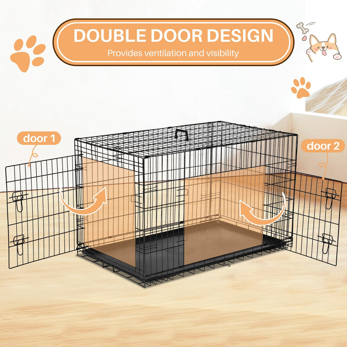 48 Inch Foldable Metal Dog Crate with Divider Panel Y358142
