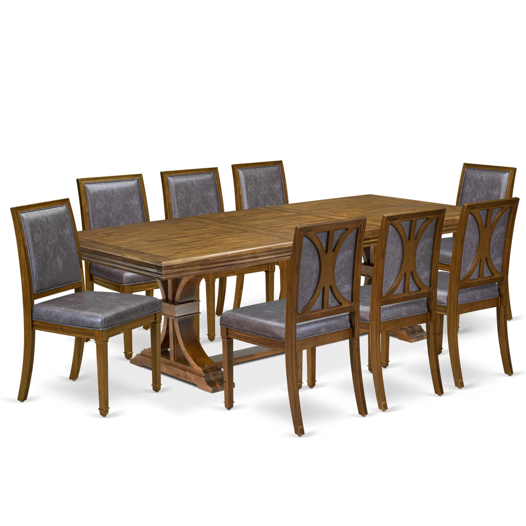 9 Piece Dining Table Set with 8 Light Beige Fabric Chairs X189