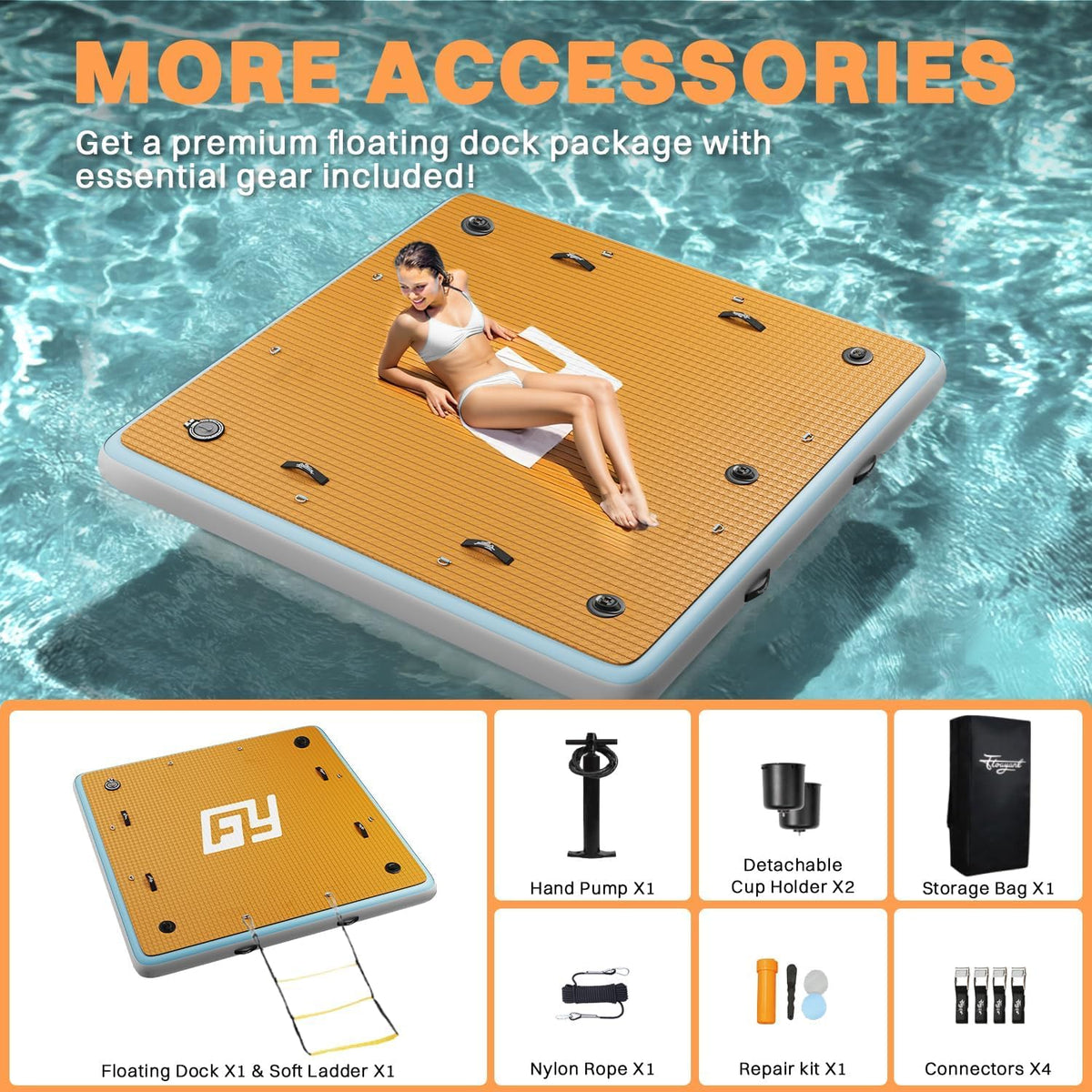 7×7' Inflatable Floating Dock with Ladder G100