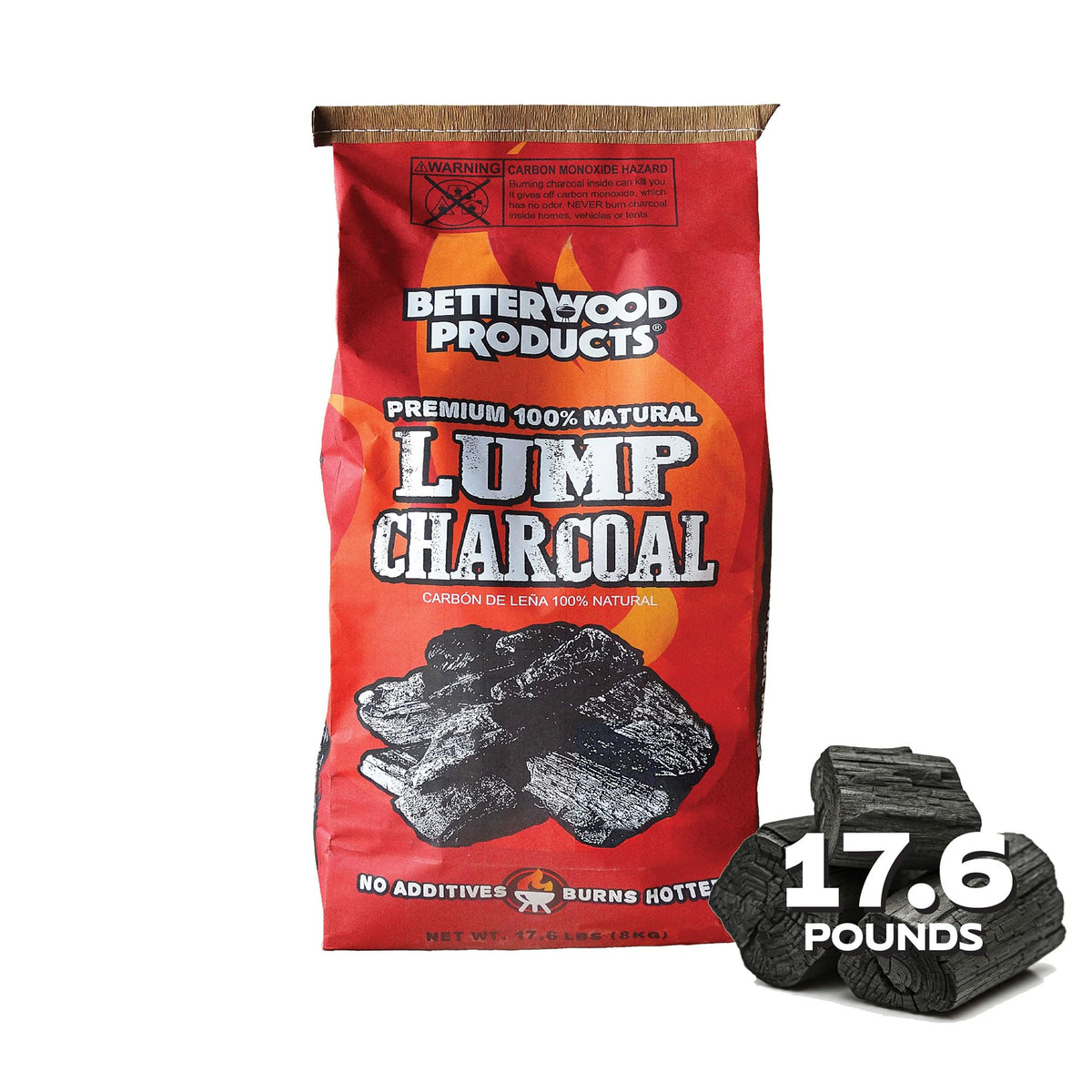 100% All Natural Hardwood Lump Charcoal 17.6 Pounds Y67273