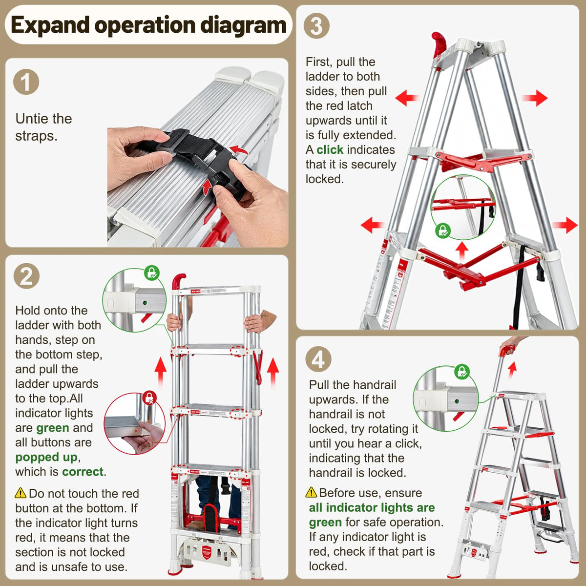 Telescoping Extension Ladder, 4.4FT Folding Step Stool, Aluminum 5 Step Ladder 600lbs Capacity L7340