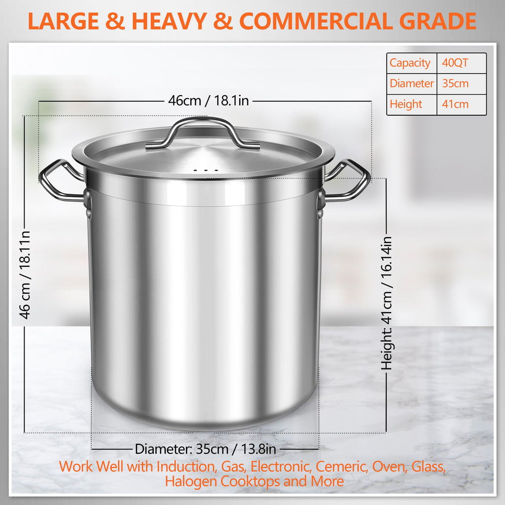 40 Quart Stainless Steel Stock Pot with Lid Y8985