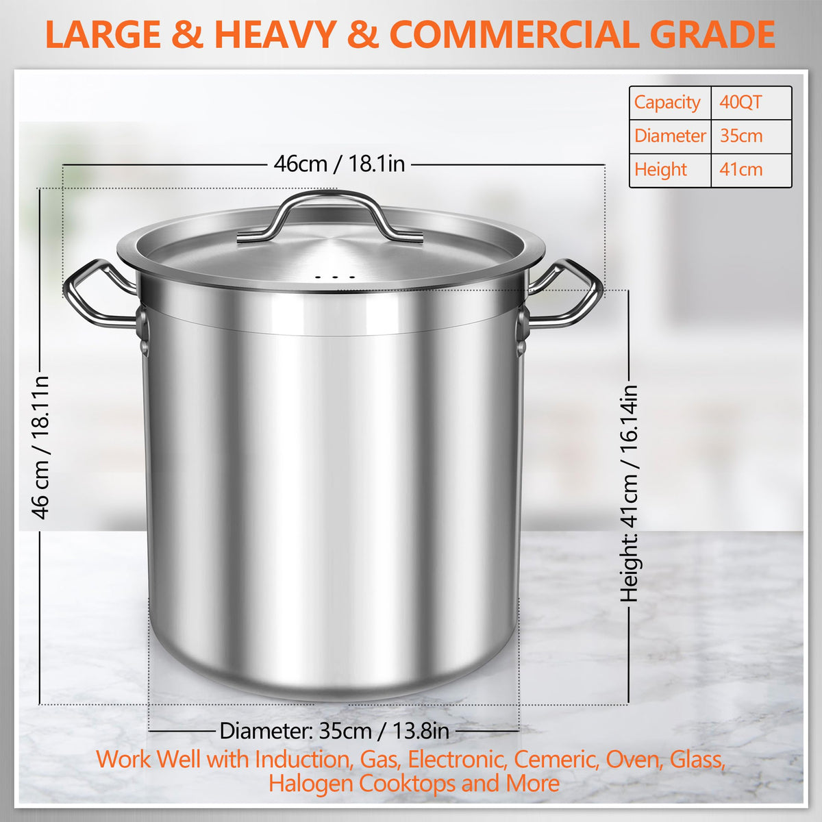 40 Quart Stainless Steel Stock Pot with Lid Y8985