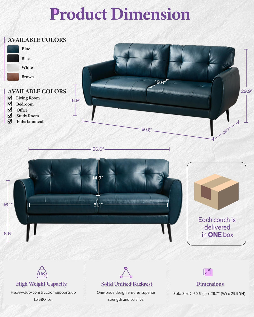 Blue Faux Leather Tufted Loveseat N60411