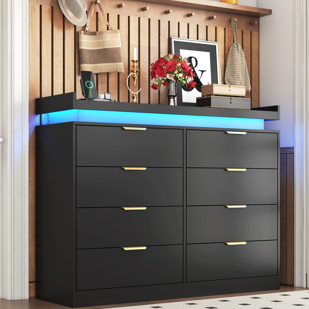 Black 8 Drawer Wood Dresser P237