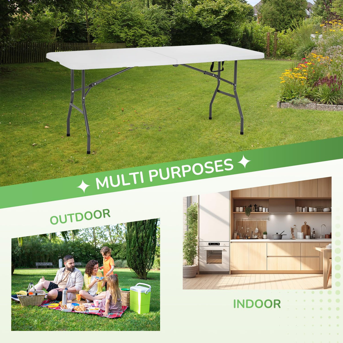 6FT White Portable Plastic Folding Table E76924
