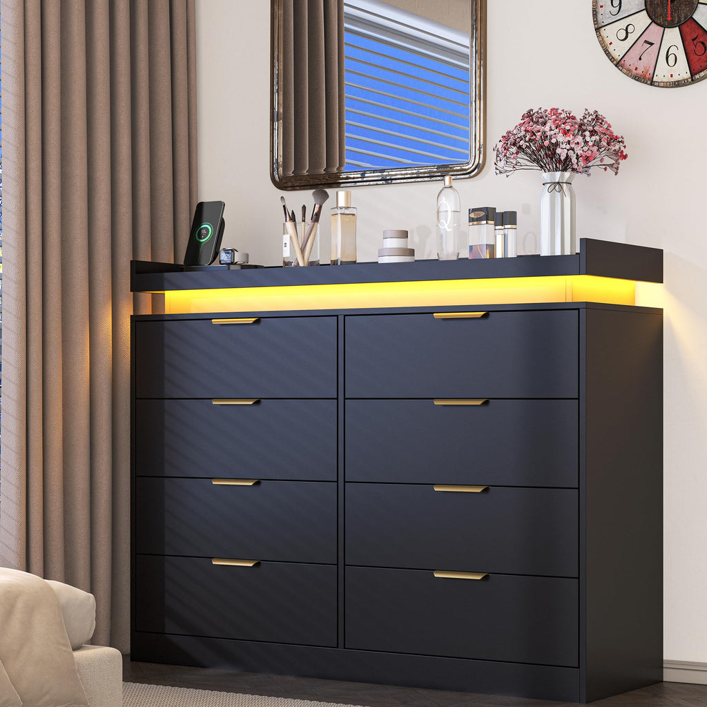 Black 8 Drawer Wood Dresser P237