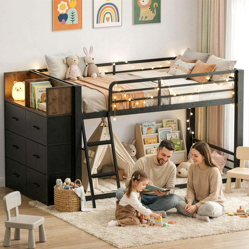 Twin Over Twin Bunk Bed with Storage Dresser J8689