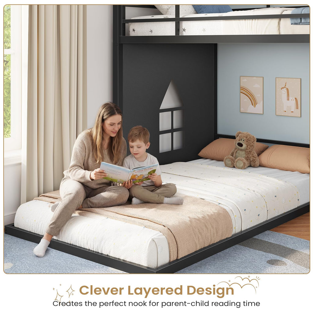Twin Over Twin L-Shaped Bunk Bed with 9 Storage Drawers, LED Lights, Guardrail & Ladder, Black C5200