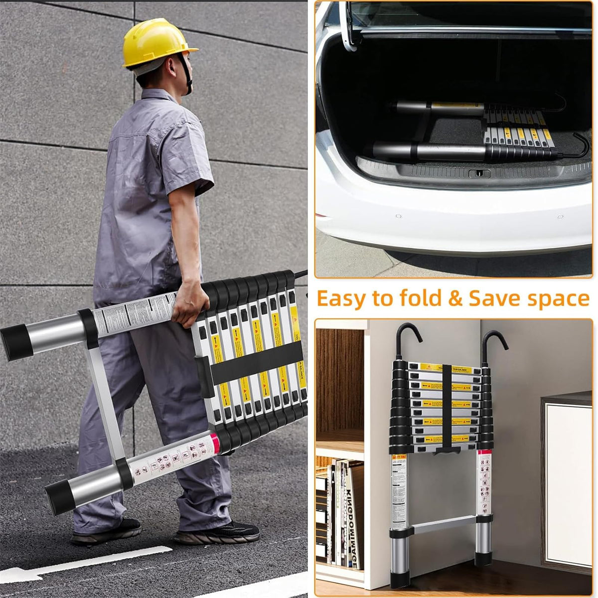10.5ft Aluminum Telescoping Ladder 330 lbs Capacity L29728