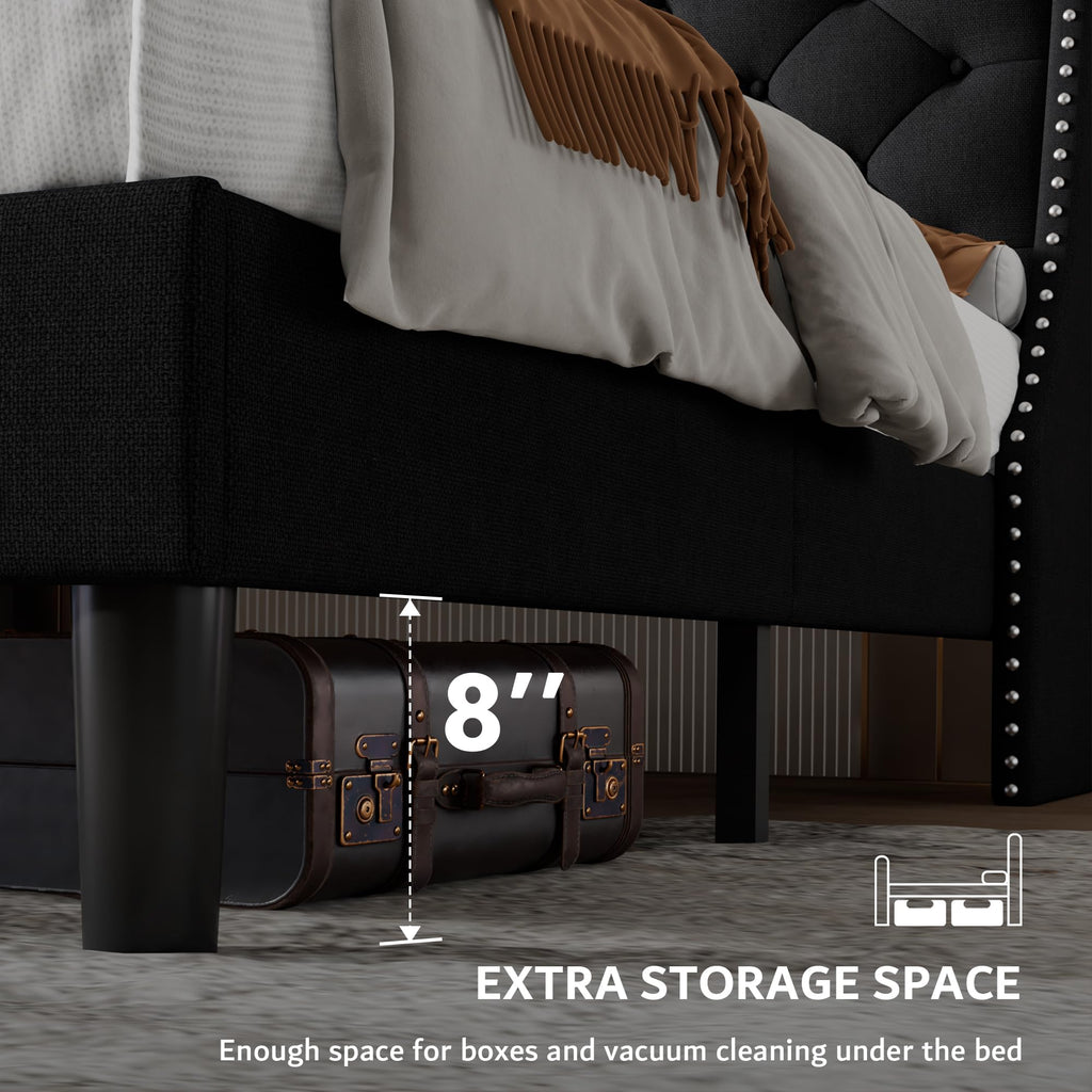 Queen Upholstered Platform Bed with Storage Headboard, Black P9494