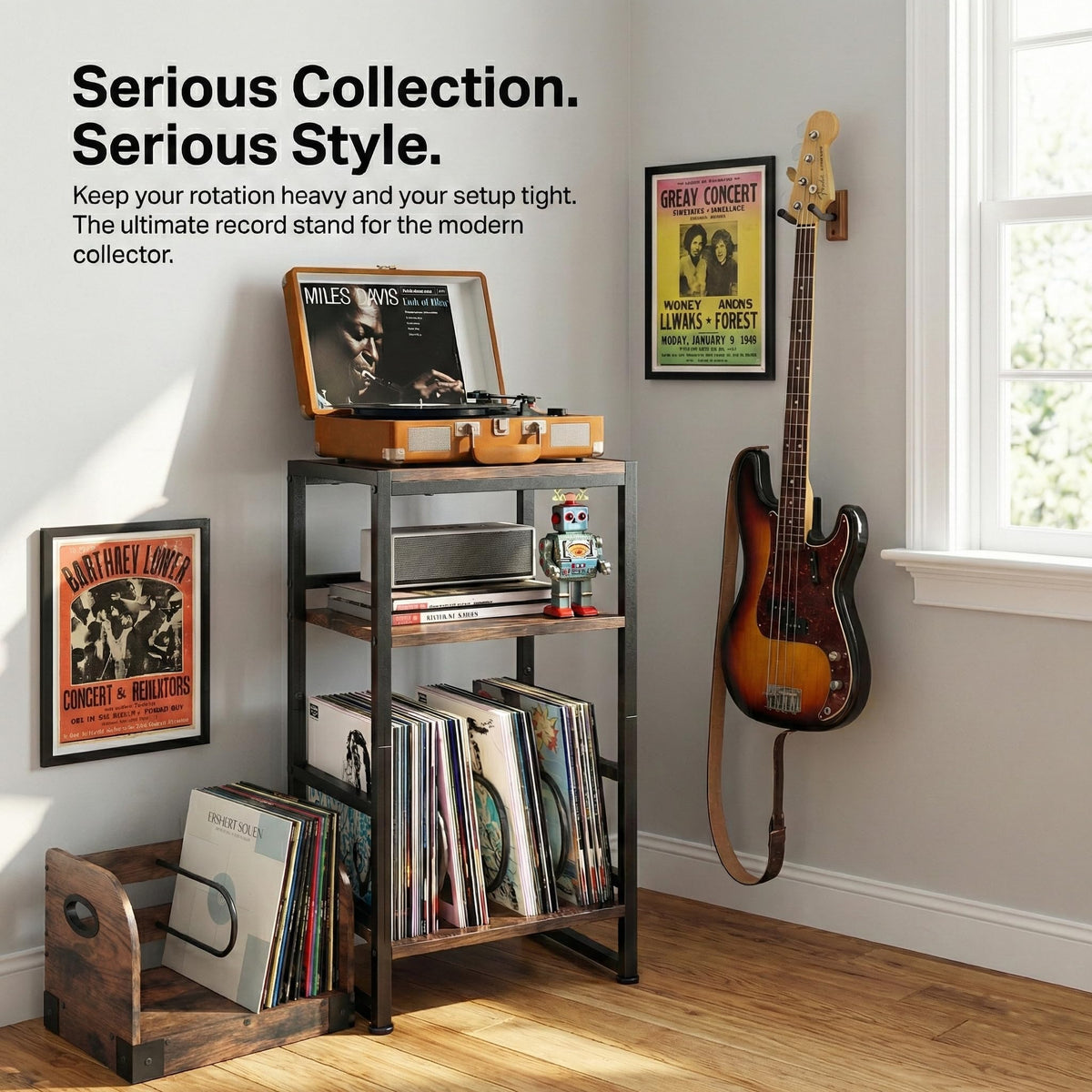 3-Tier Record Player Stand with Storage J203