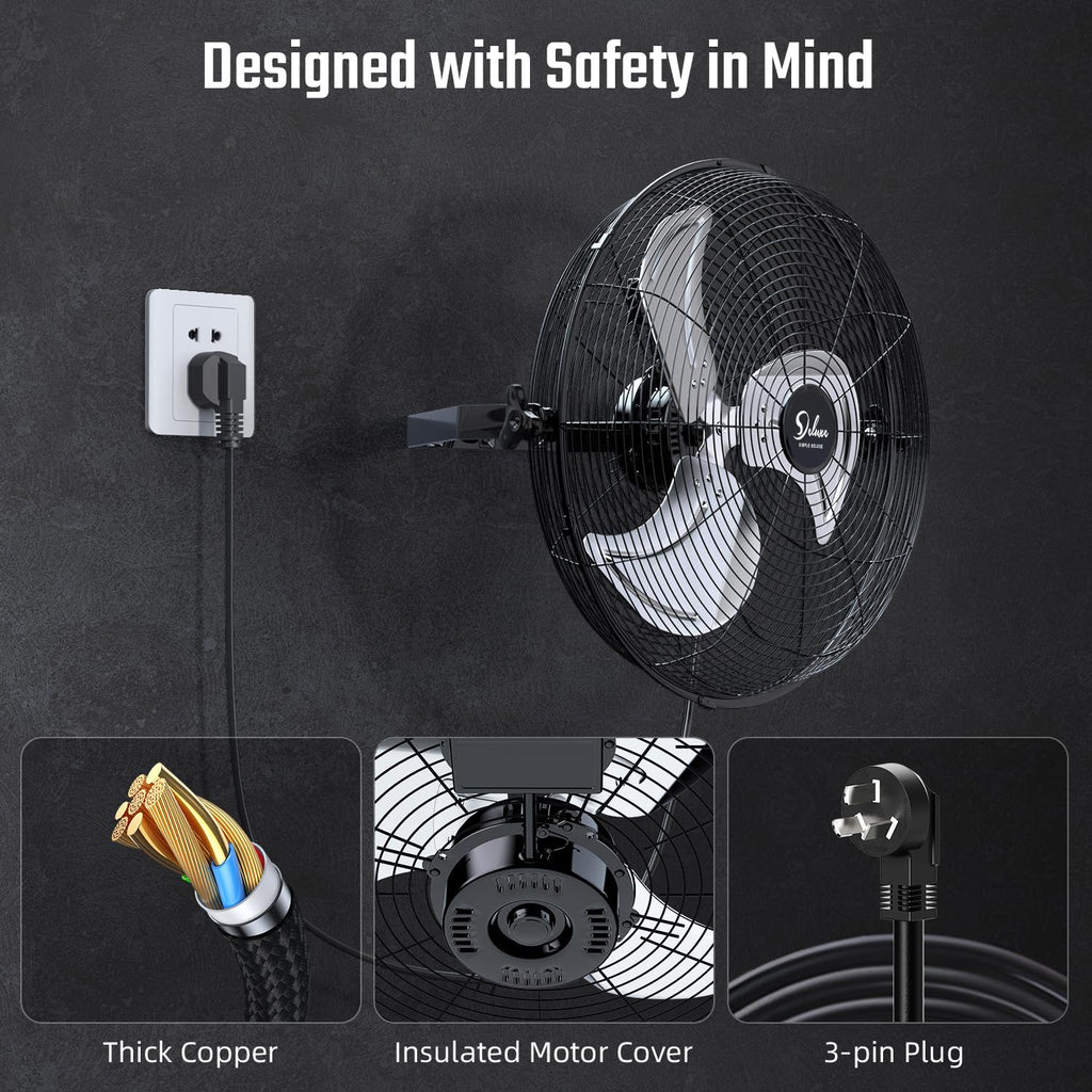 20 Inch High Velocity 3 Speed Black Wall-Mount Fan Z68318