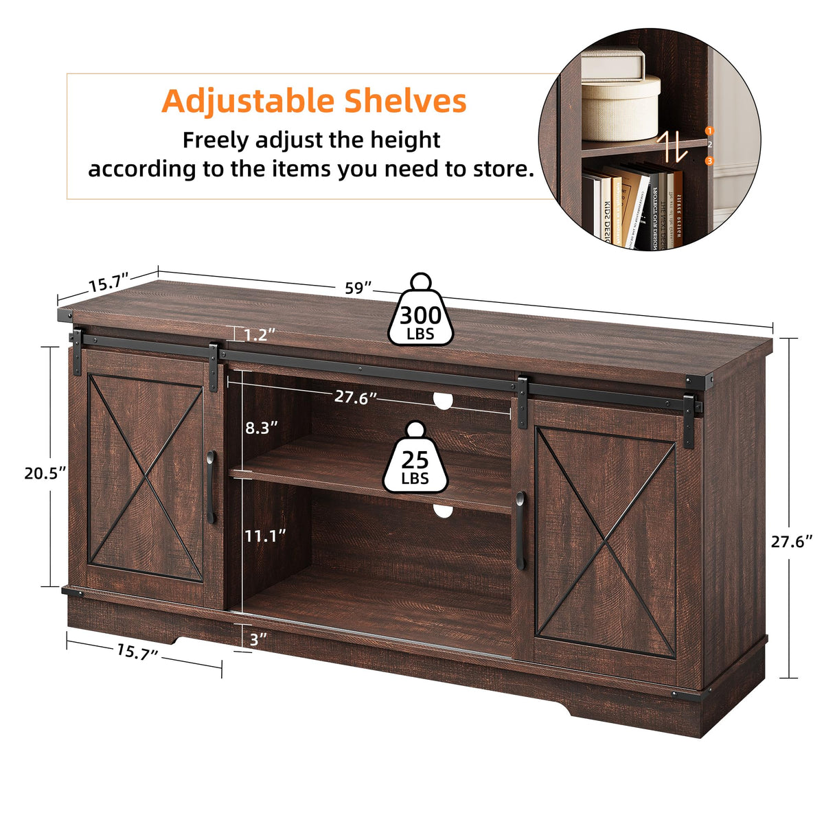 Farmhouse TV Stand with Sliding Barn Doors A602059
