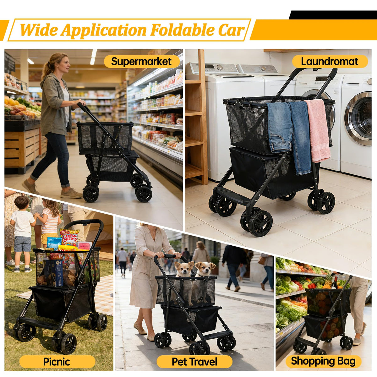 2-in-1 Folding Shopping Cart & Pet Stroller D976