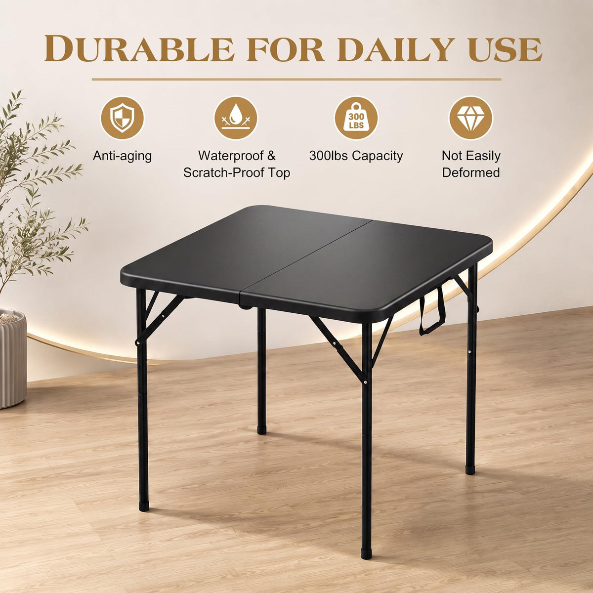 34" Square Folding Card Table with Built-in Handle, Black Z901642