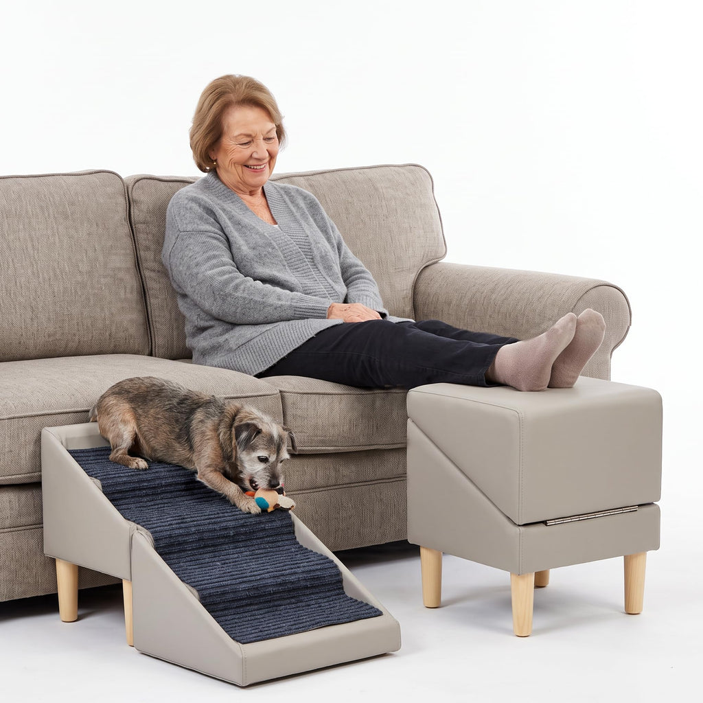 Foldable Dog Cat Stair Ramp Solid Wood Ottoman 18in H K406108