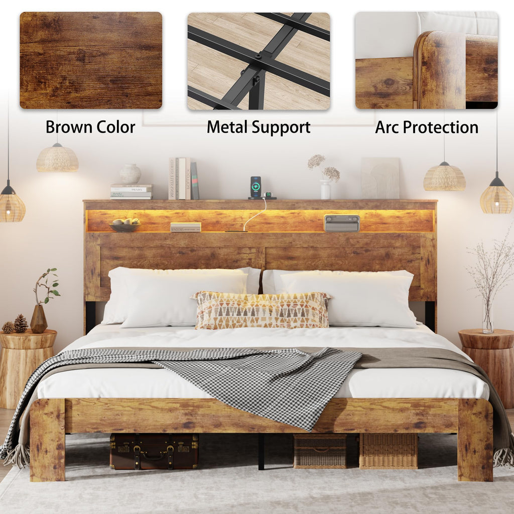 King Size Wooden Bed Frame with Storage Headboard G639