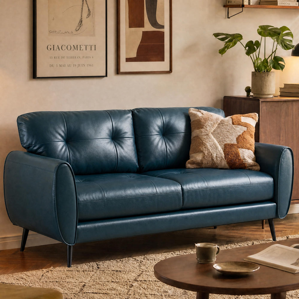 Blue Faux Leather Tufted Loveseat N60411