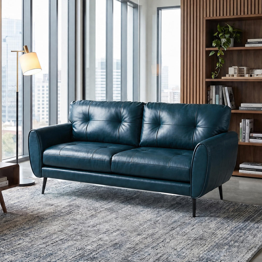 Blue Faux Leather Tufted Loveseat N60411