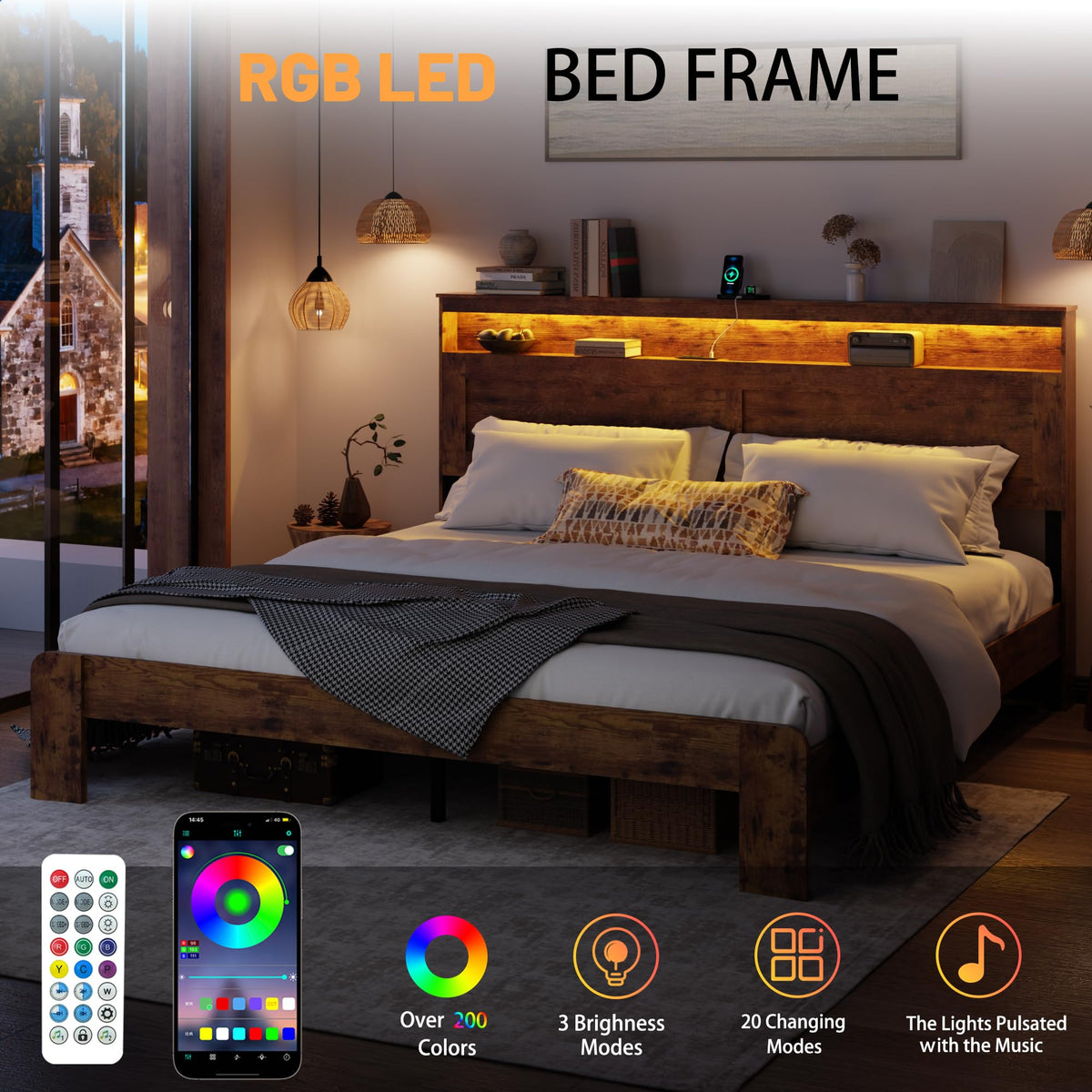 King Size Wooden Bed Frame with Storage Headboard G639