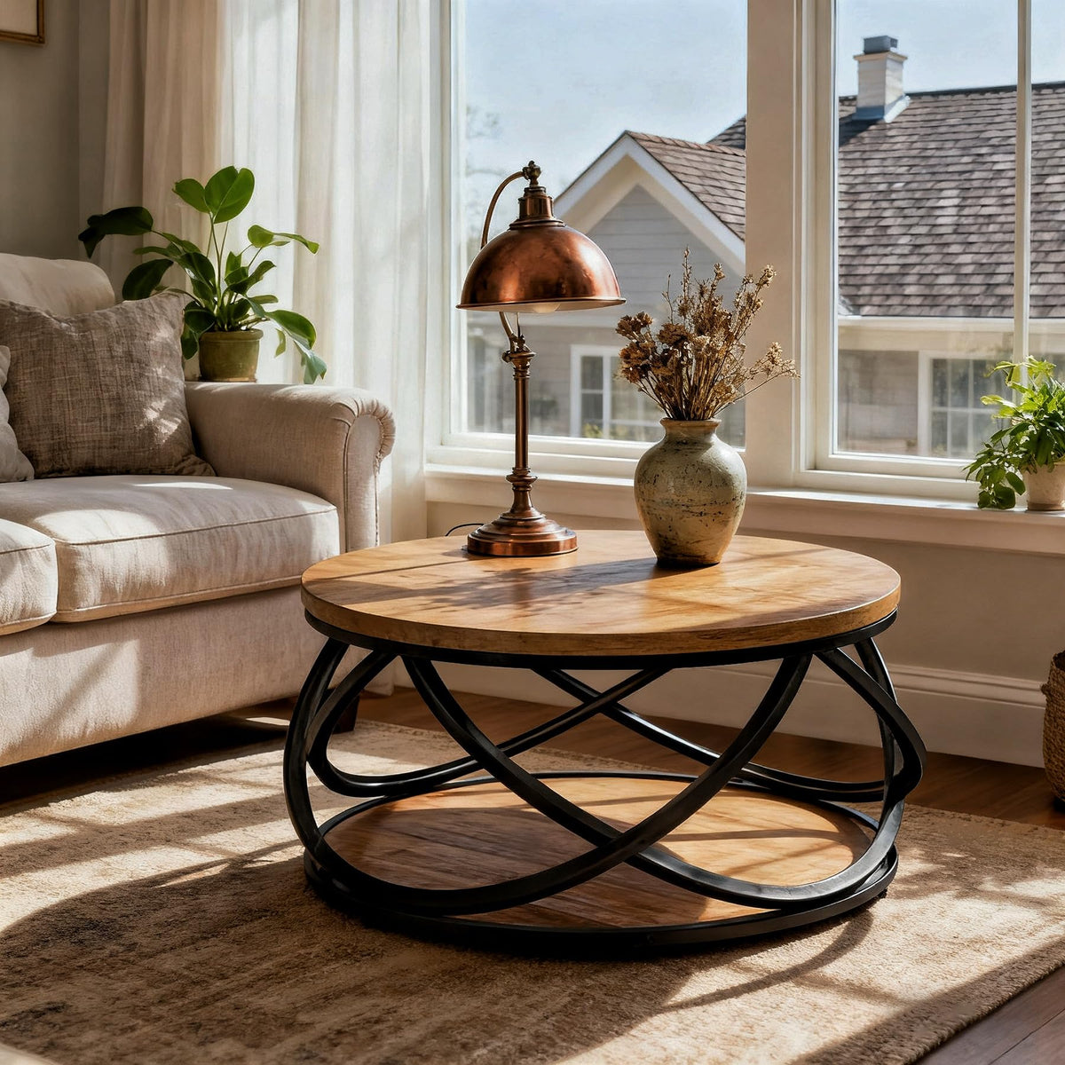 2-Tier Round Coffee Table with Storage Shelf Z497177