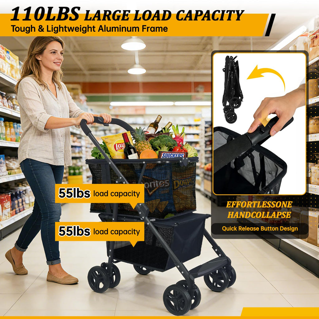 2-in-1 Folding Shopping Cart & Pet Stroller D976