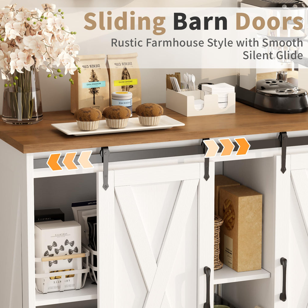 Rustic White Coffee Bar Cabinet with Sliding Barn Doors F146