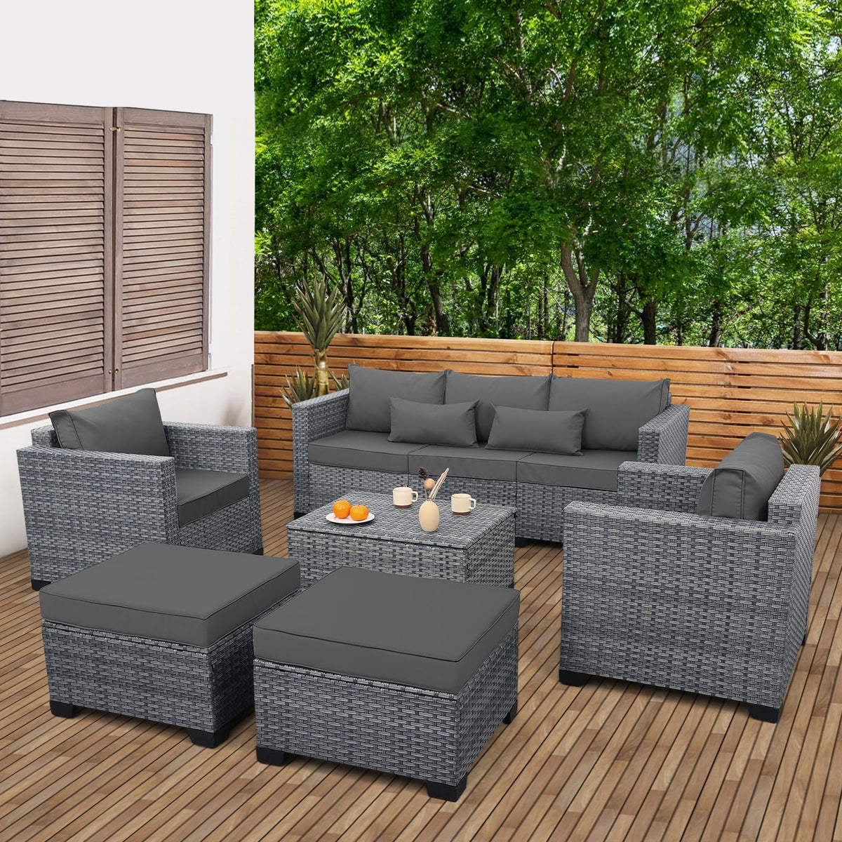 6 Pieces Wicker Patio Furniture Set Light Grey R3450