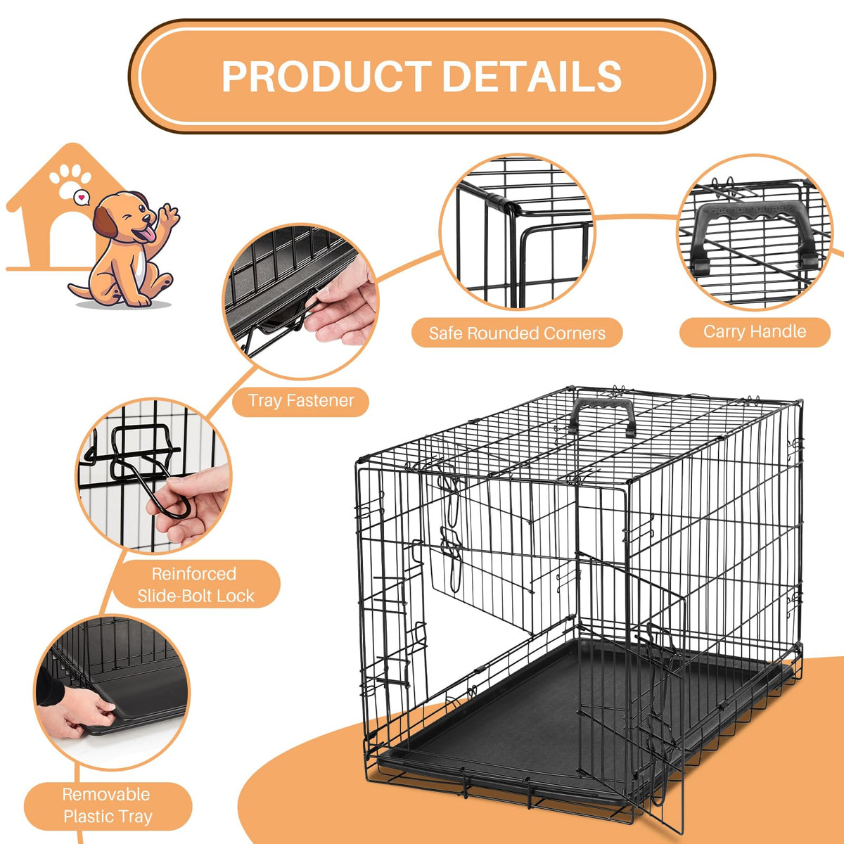 48 Inch Foldable Metal Dog Crate with Divider Panel Y358142