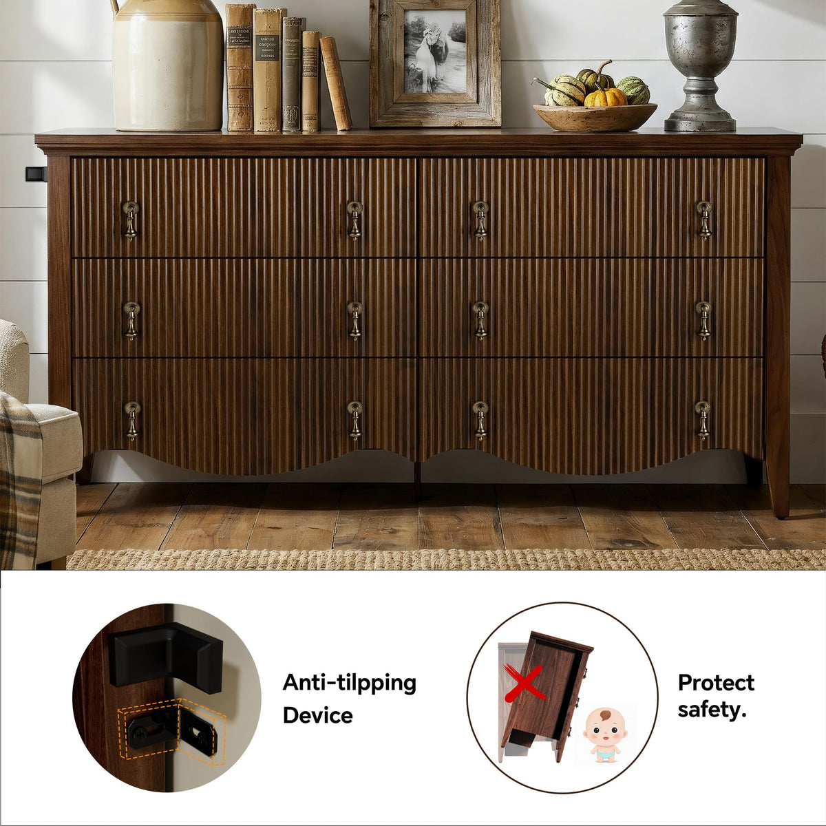 6-Drawer Fluted Dresser X599