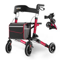 Red Foldable Lightweight Aluminum Rollator Walker with Seat and Brakes D4072