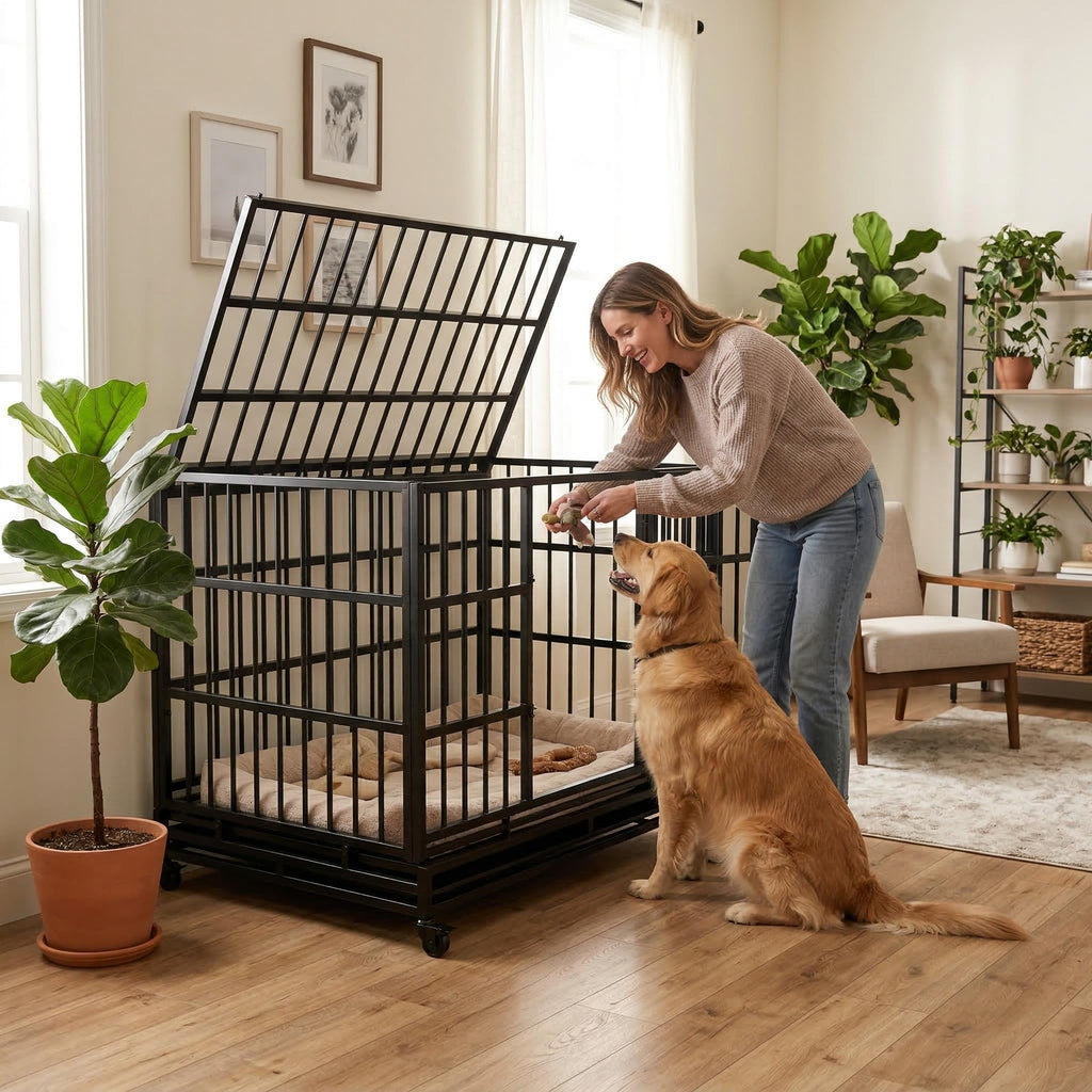 48" Metal Dog Crate with Tray & Wheels W219339