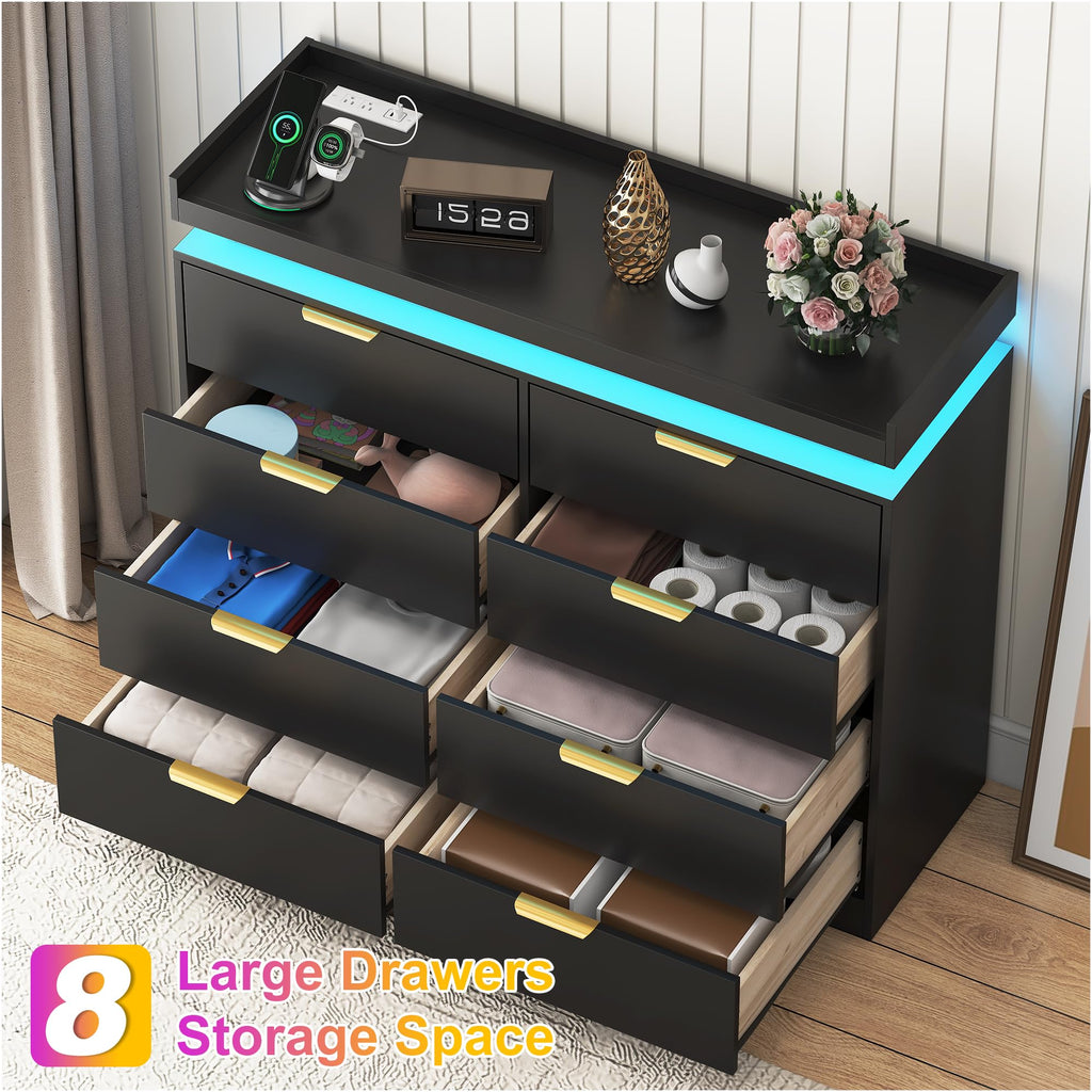 Black 8 Drawer Wood Dresser P237