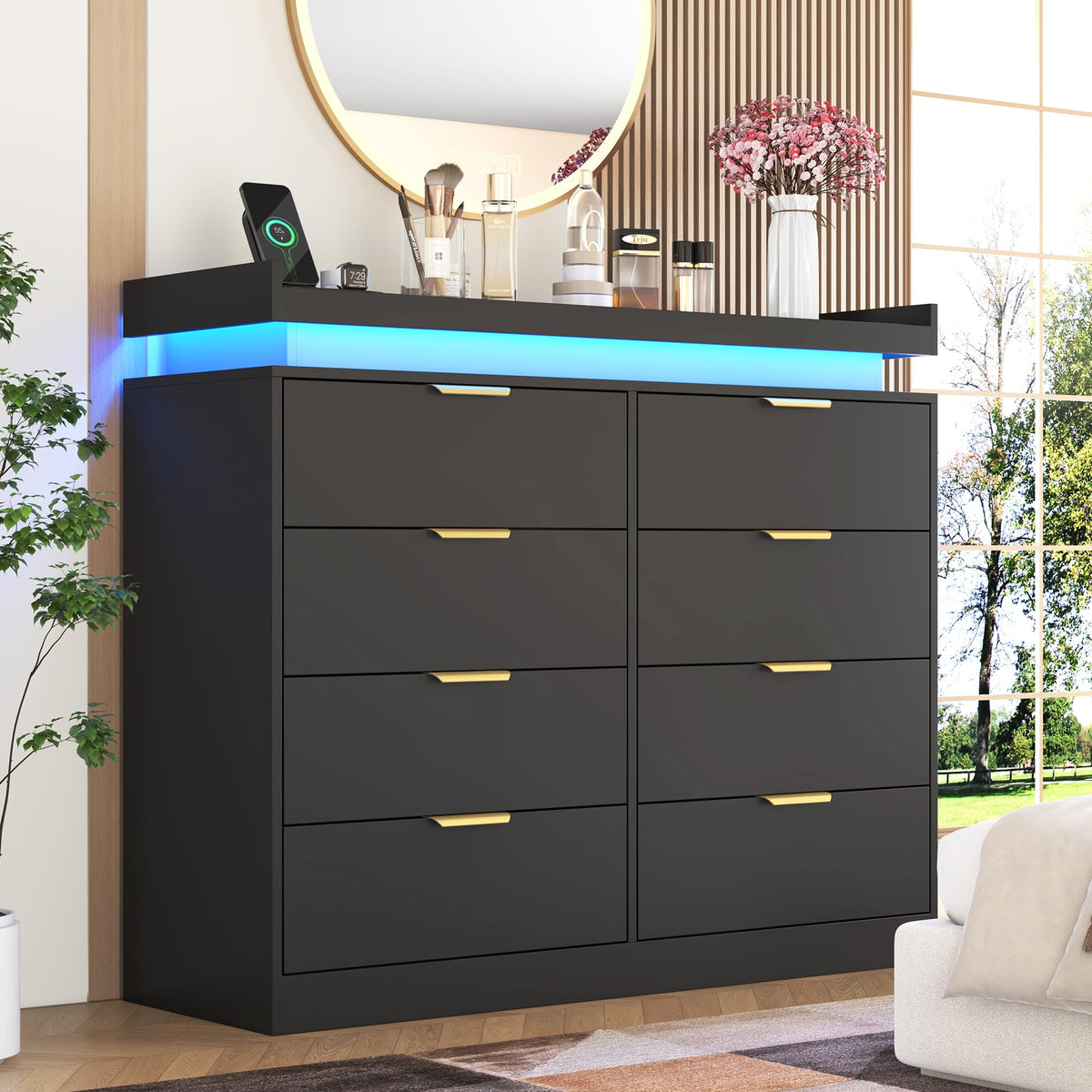 Black 8 Drawer Wood Dresser P237