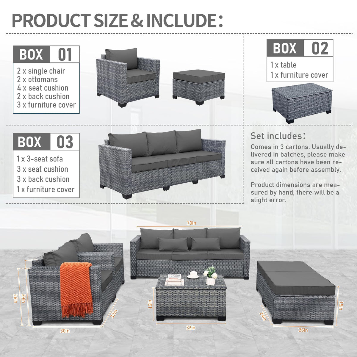 6 Pieces Wicker Patio Furniture Set Light Grey R3450