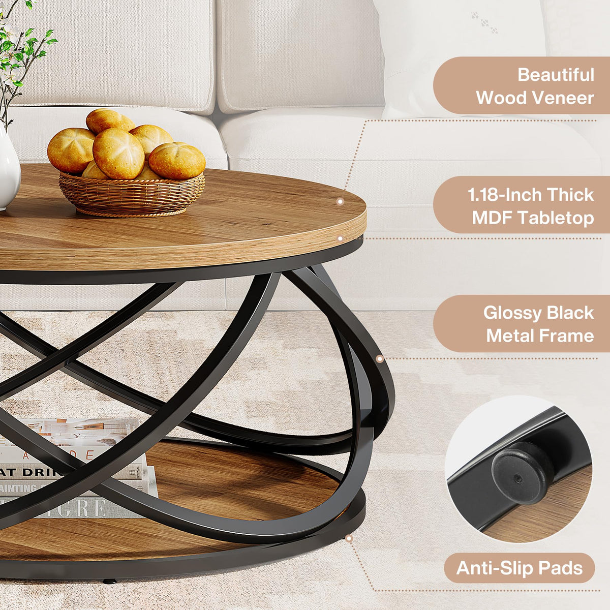 2-Tier Round Coffee Table with Storage Shelf Z497177