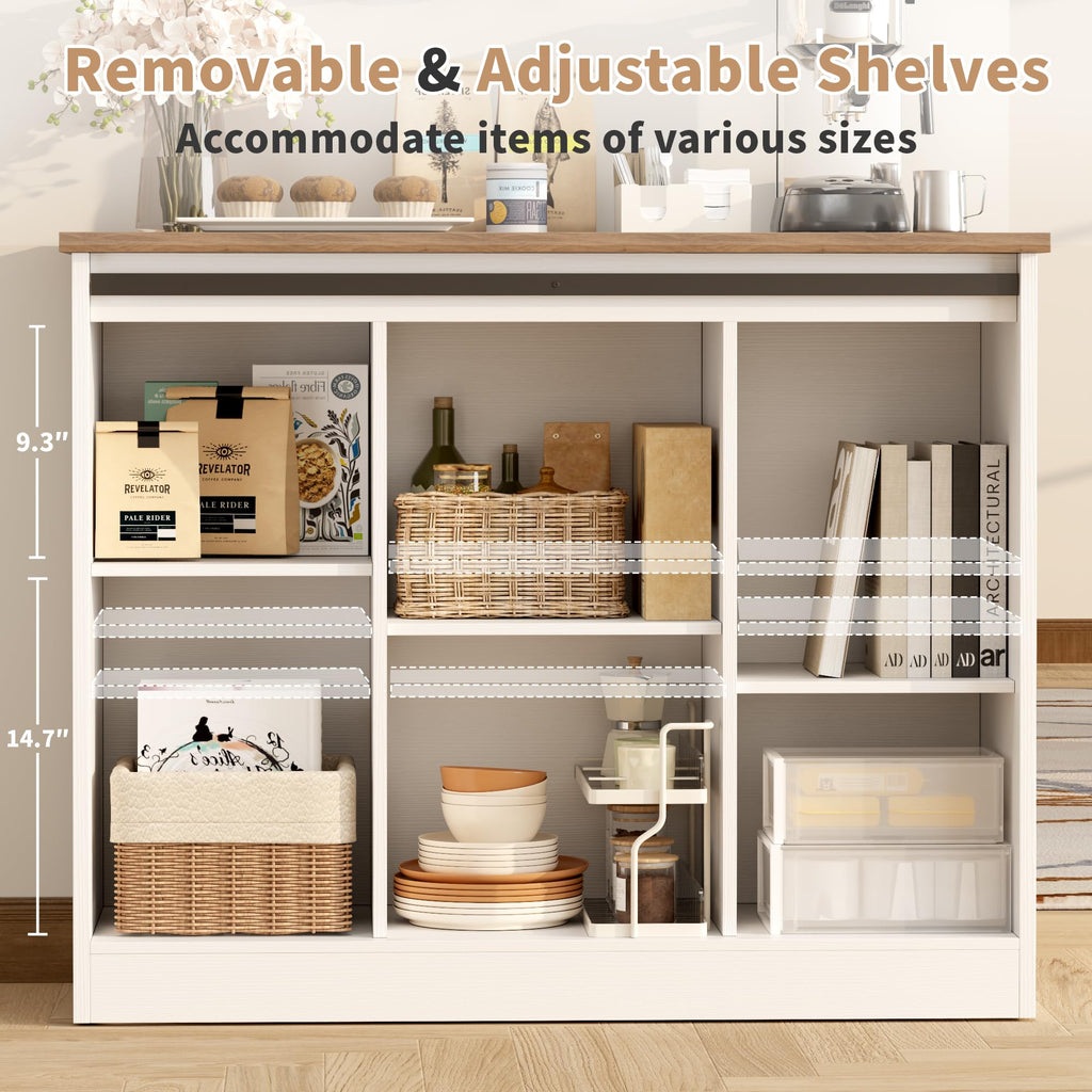 Rustic White Coffee Bar Cabinet with Sliding Barn Doors F146