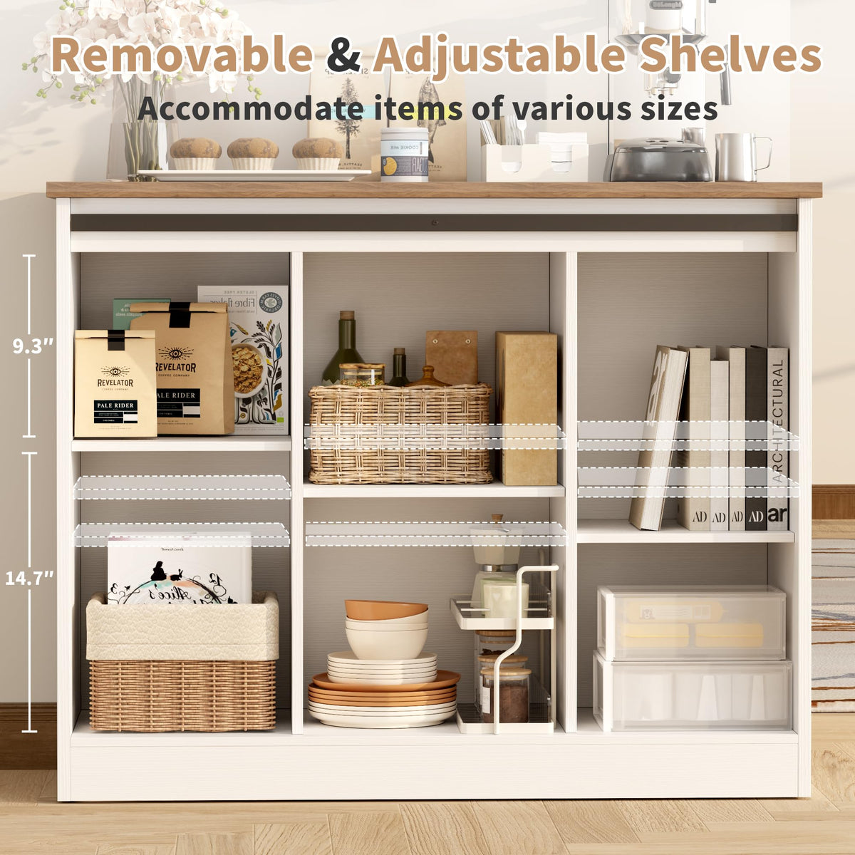 Rustic White Coffee Bar Cabinet with Sliding Barn Doors F146