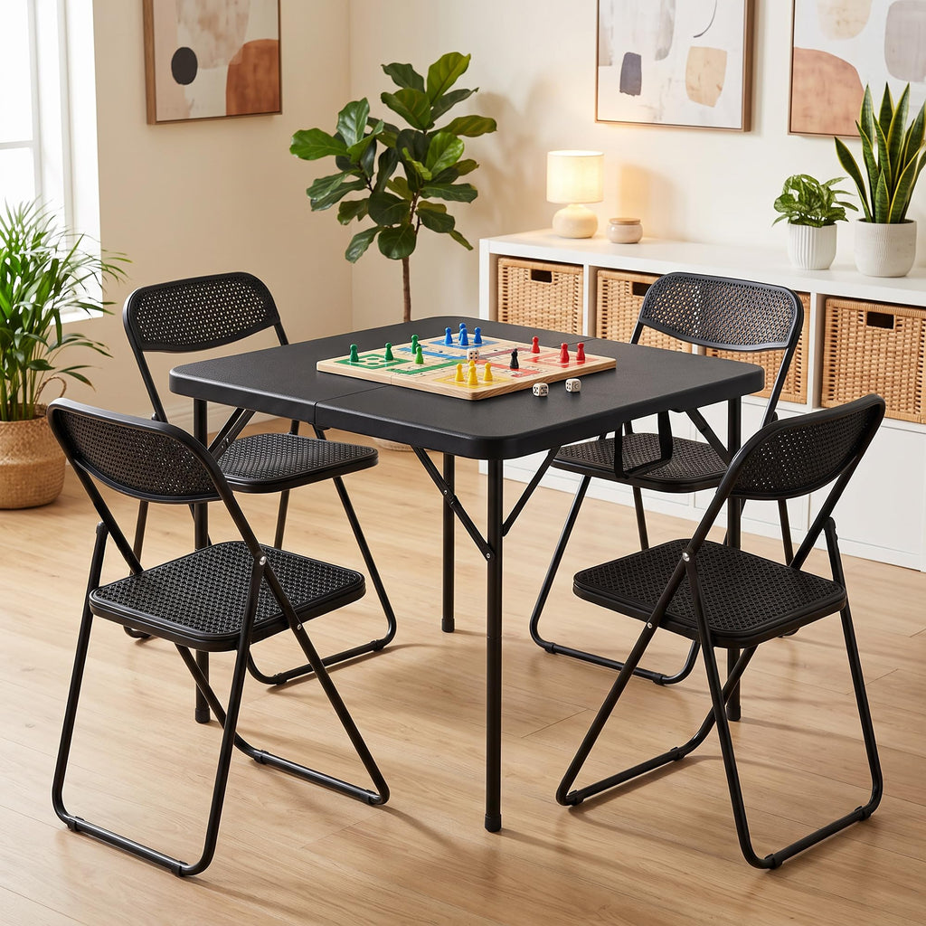 34" Square Folding Card Table with Built-in Handle, Black Z901642