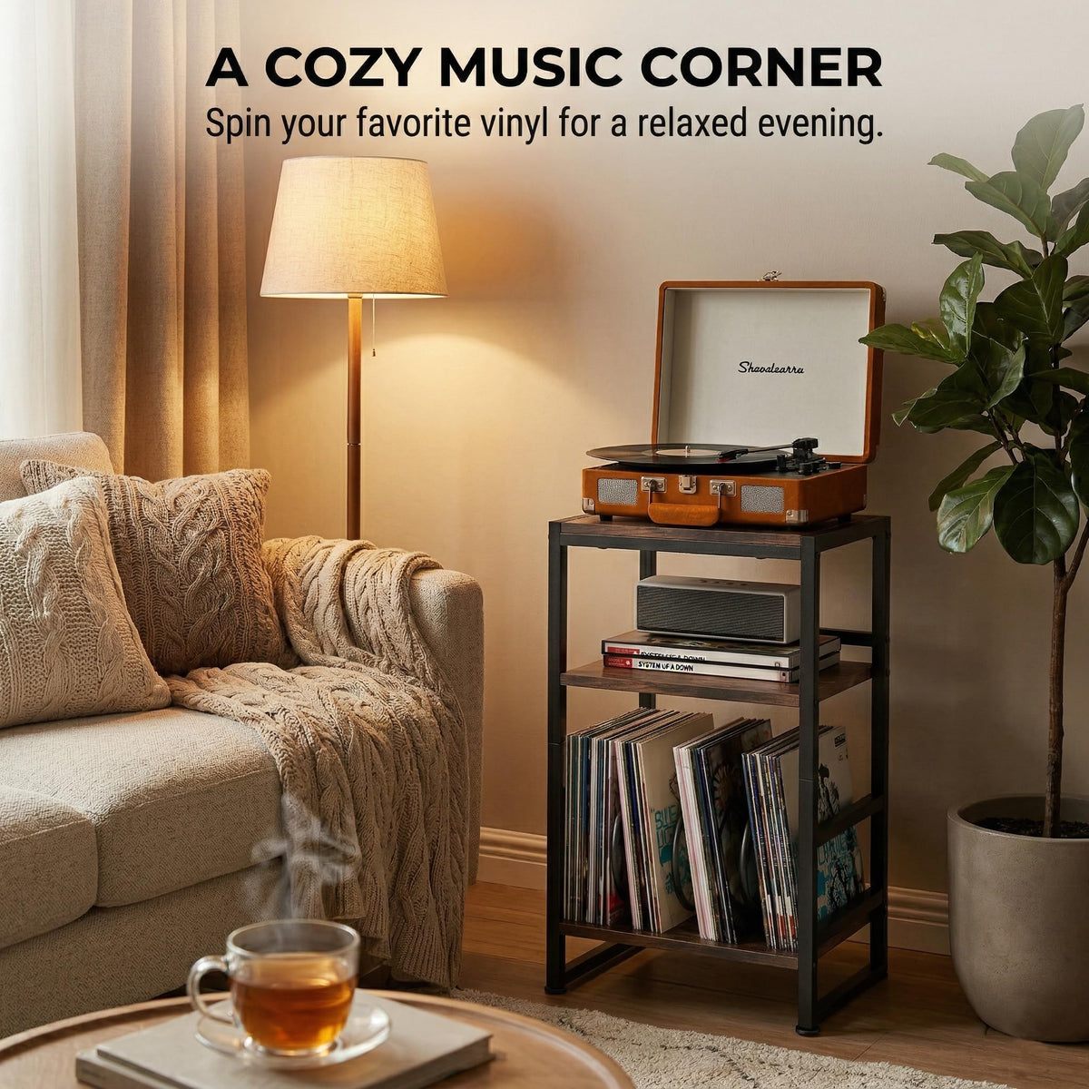 3-Tier Record Player Stand with Storage J203