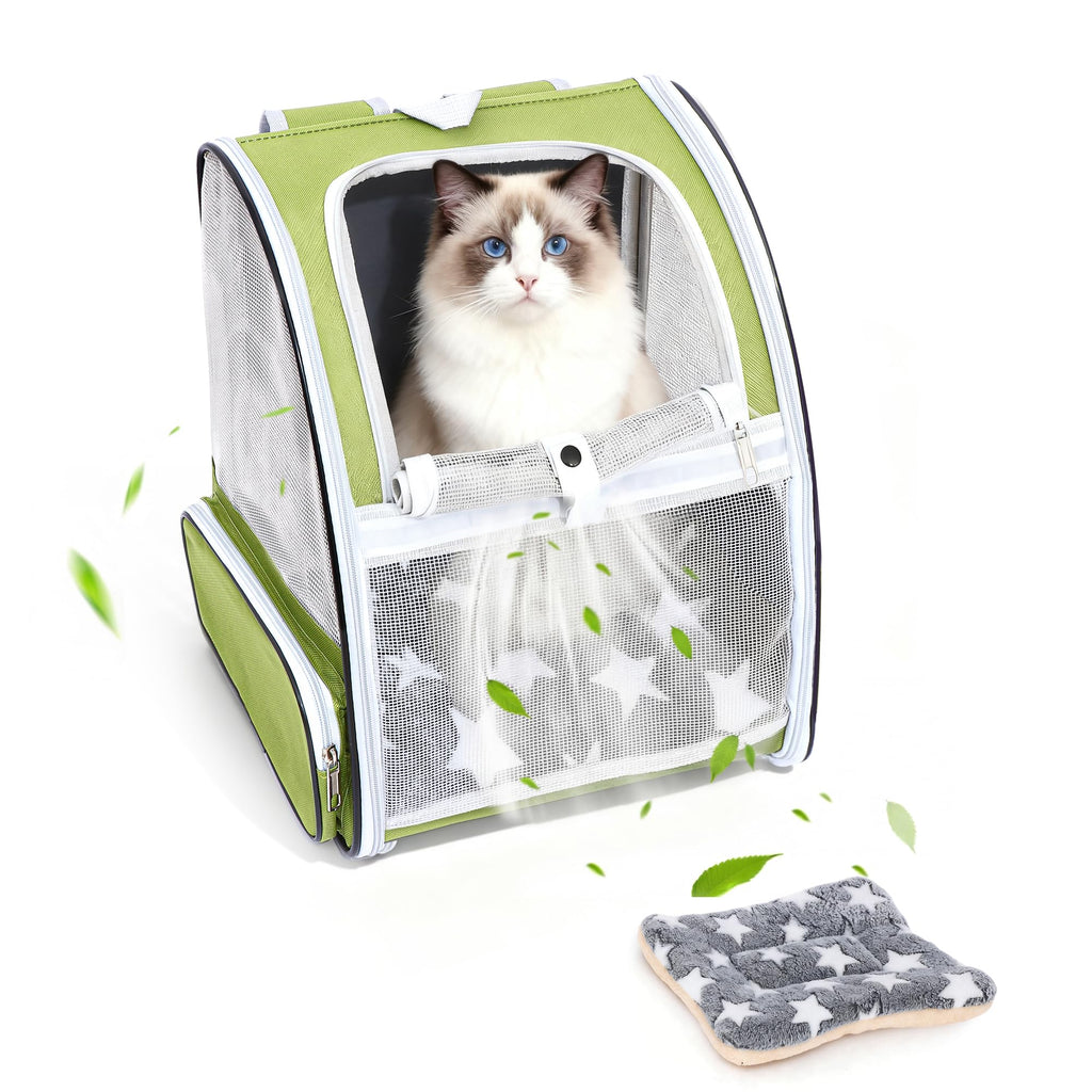 Cat Backpack Carrier with Washable Bed Mat Green L381