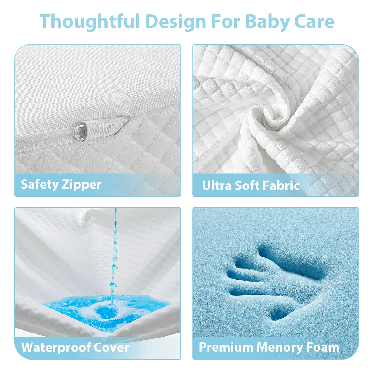 3" Waterproof Memory Foam Pack and Play Mattress White B2667