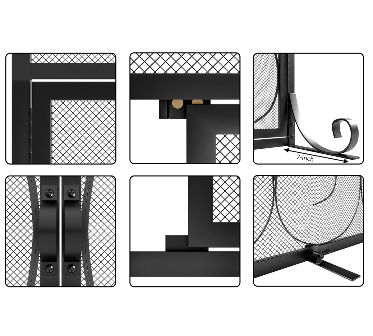Flat Fireplace Screen with Hinged Doors Wrought Iron Mesh Black Z72211