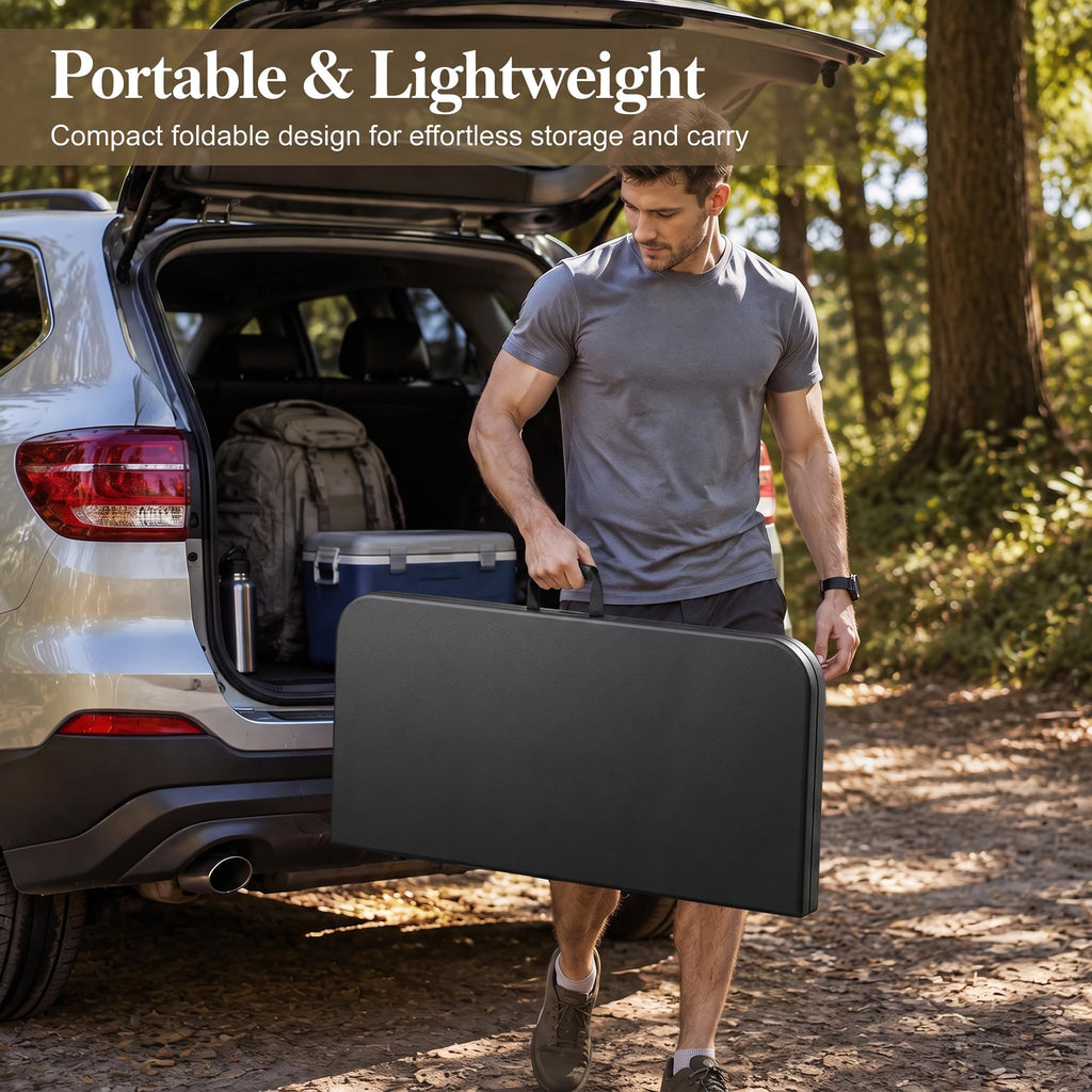 34" Square Folding Card Table with Built-in Handle, Black Z901642